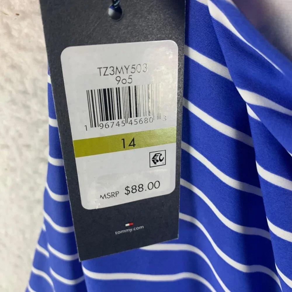 Tommy Hilfiger Women's Blue‎ Striped Halter Tie One Piece Swimsuit Size 14 NWT